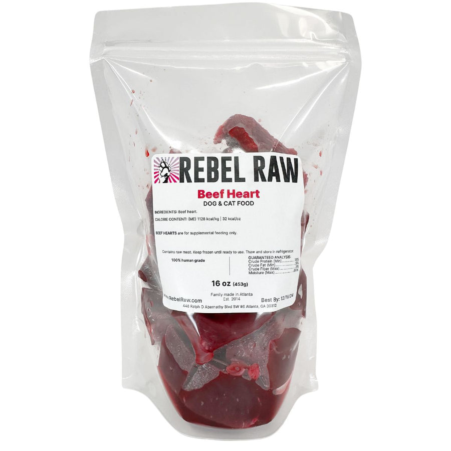 Rebel Raw Beef Heart 16 oz pack.