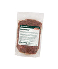 Package of Rebel Raw Besties Beef 12 oz dog food with a label on a white background