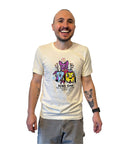 Man posing with arms to the side in natural Rebel Raw shirt.